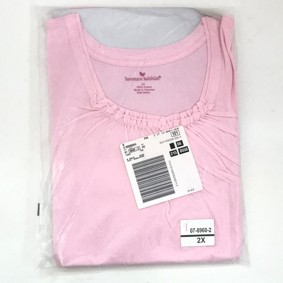 WOMAN WITHIN 100% Cotton Short Sleeve Tunic Pink Tee Shirt Women’s Plus Size 2X - Picture 6 of 8